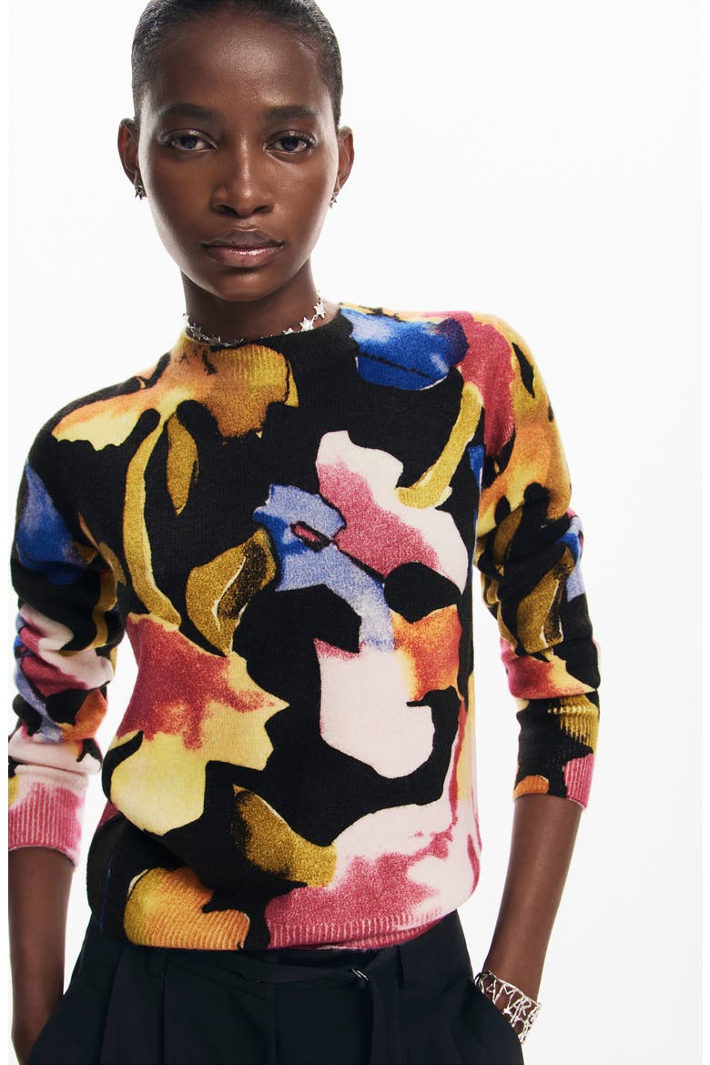 Abbotsford Floral Crewneck Sweater, Alternate, color, BLACK