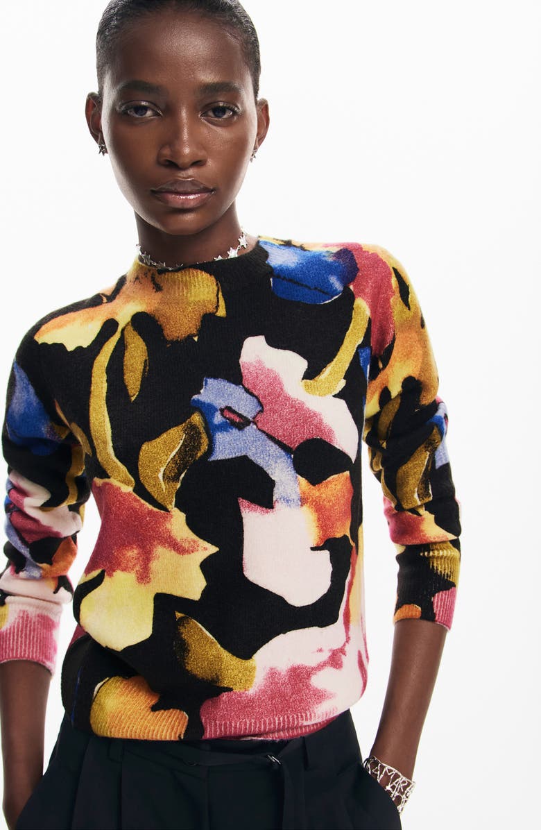 Desigual Abbotsford Floral Crewneck Sweater, Alternate, color,