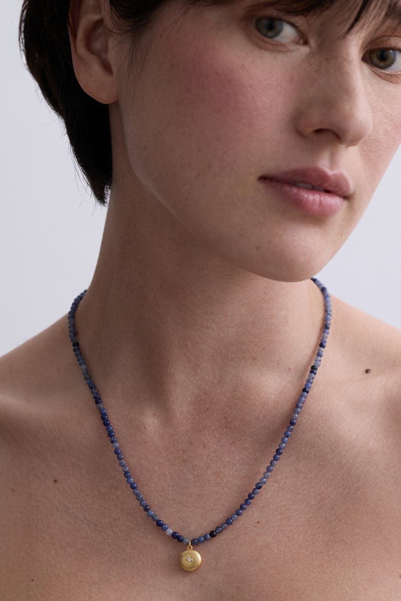 Gold Mini Biography Blue Aventurine Locket Necklace, Alternate, color, Gold