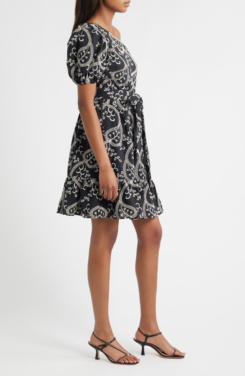 Anne Klein One-Shoulder Puff Sleeve Cotton Dress, Alternate, color,