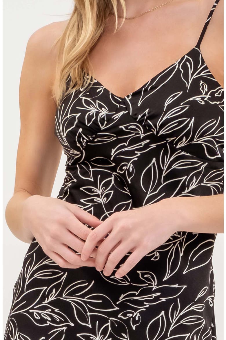 Leaf Print Midi Dress, Alternate, color, BLACK