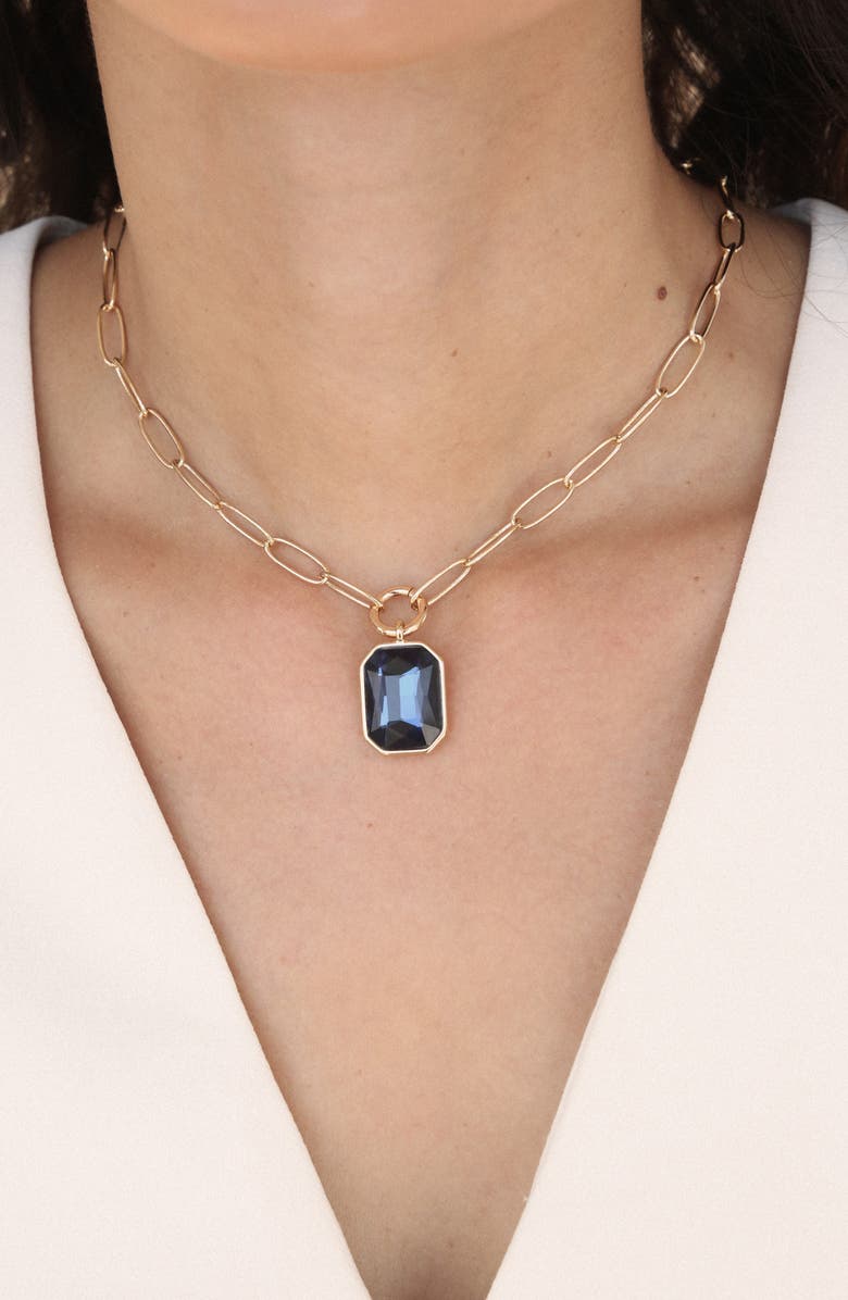 Ettika Deco Crystal Pendant Necklace, Alternate, color, Sapphire
