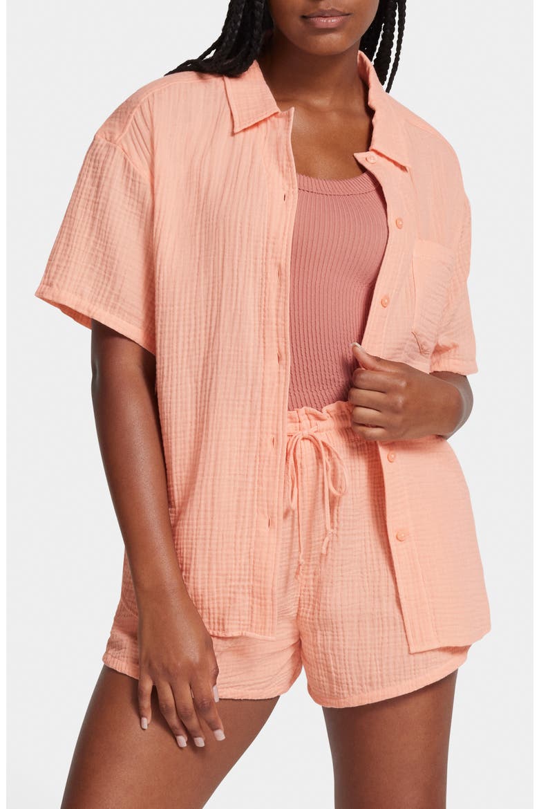 Embrook Short Sleeve Cotton Gauze Pajama Top, Main, color, SUNSTONE