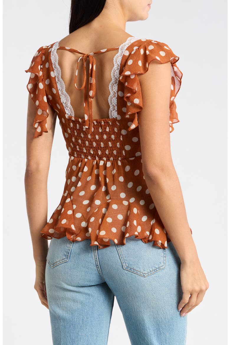 Polka Dot Ruffled Peplum Top, Alternate, color, RUST