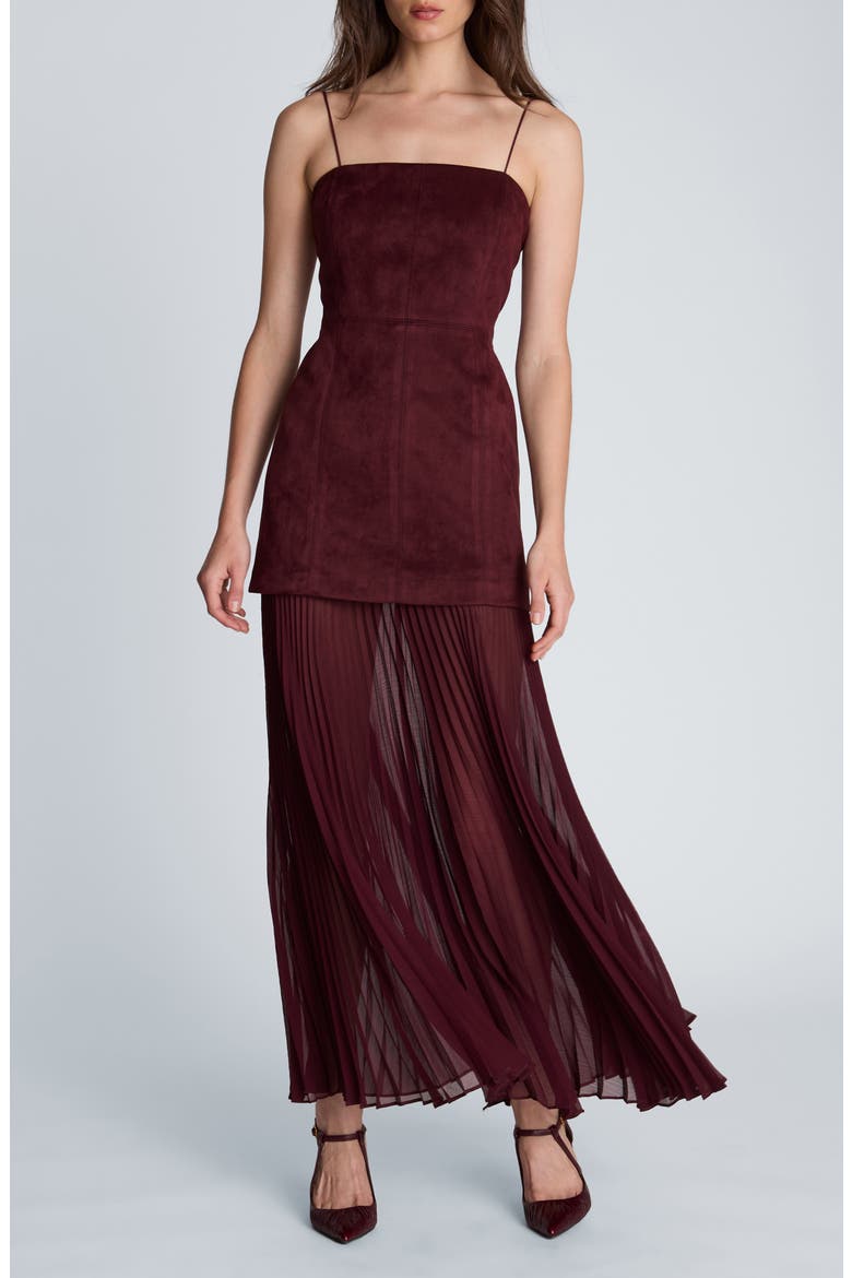 Pleated Faux Suede Midi Dress, Main, color, SUGAR BEET