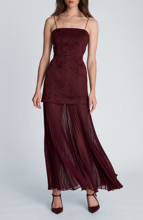 Pleated Faux Suede Midi Dress