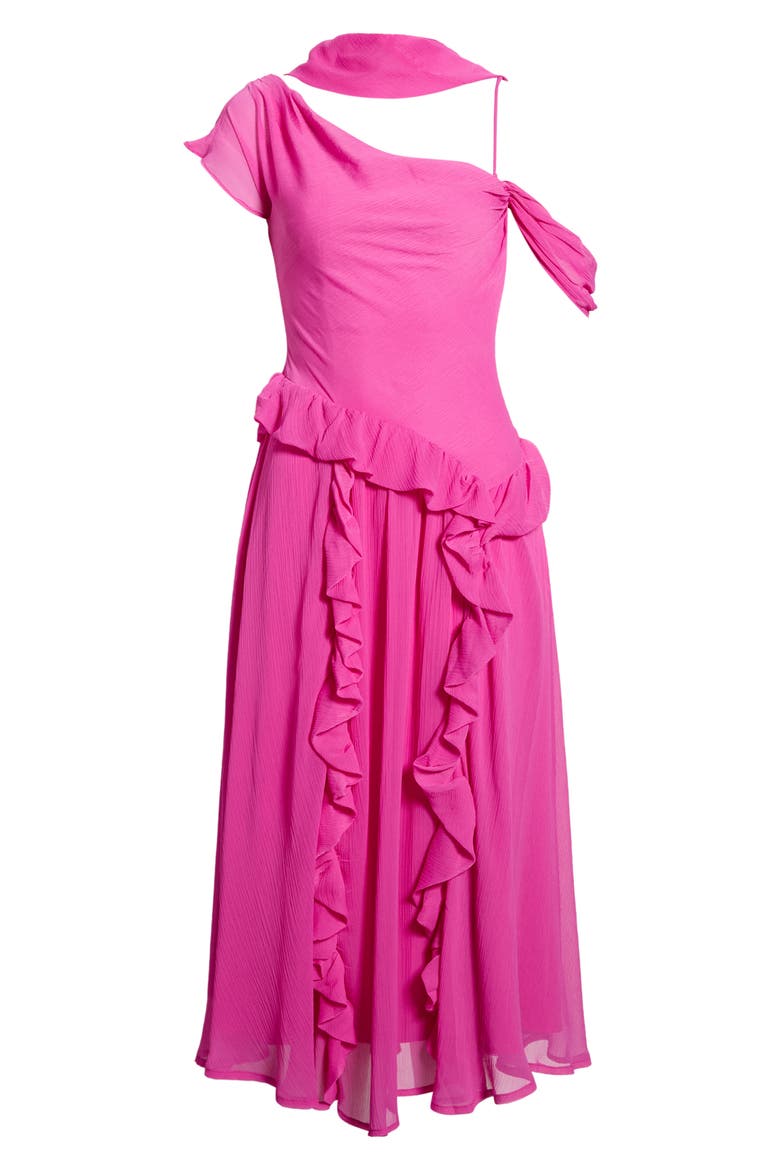Moxie Ruffle Asymmetric Midi Dress, Alternate, color, FUSHIA