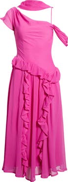 Damson Madder Moxie Ruffle Asymmetric Midi Dress