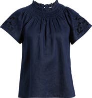 Caslon® Embroidered Cutwork Linen Popover Top