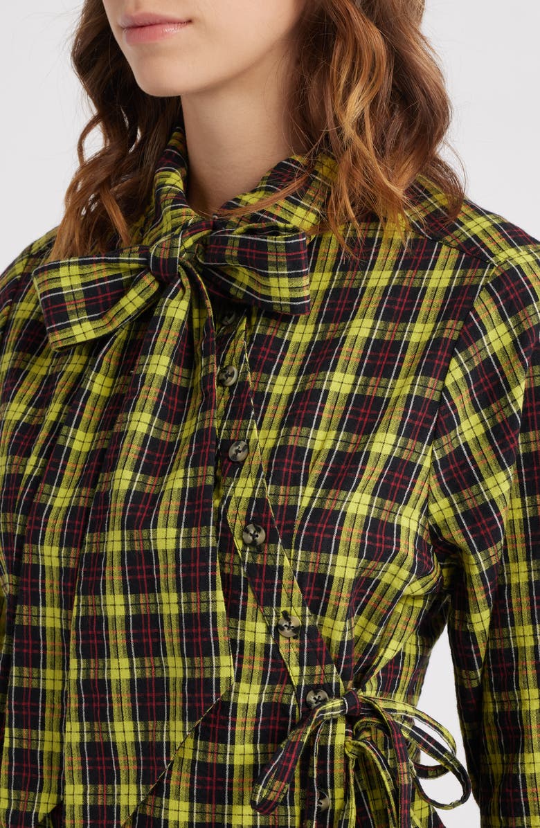 Damson Madder Robyn Tartan Organic Cotton Wrap Shirt, Alternate, color, Yellow