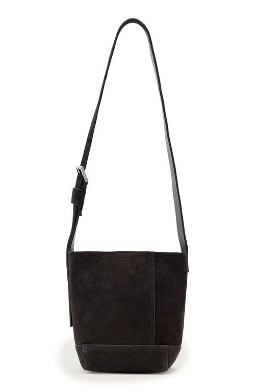 AllSaints Mini Alba Suede Crossbody Hobo Bag in Bitter Brown at Nordstrom