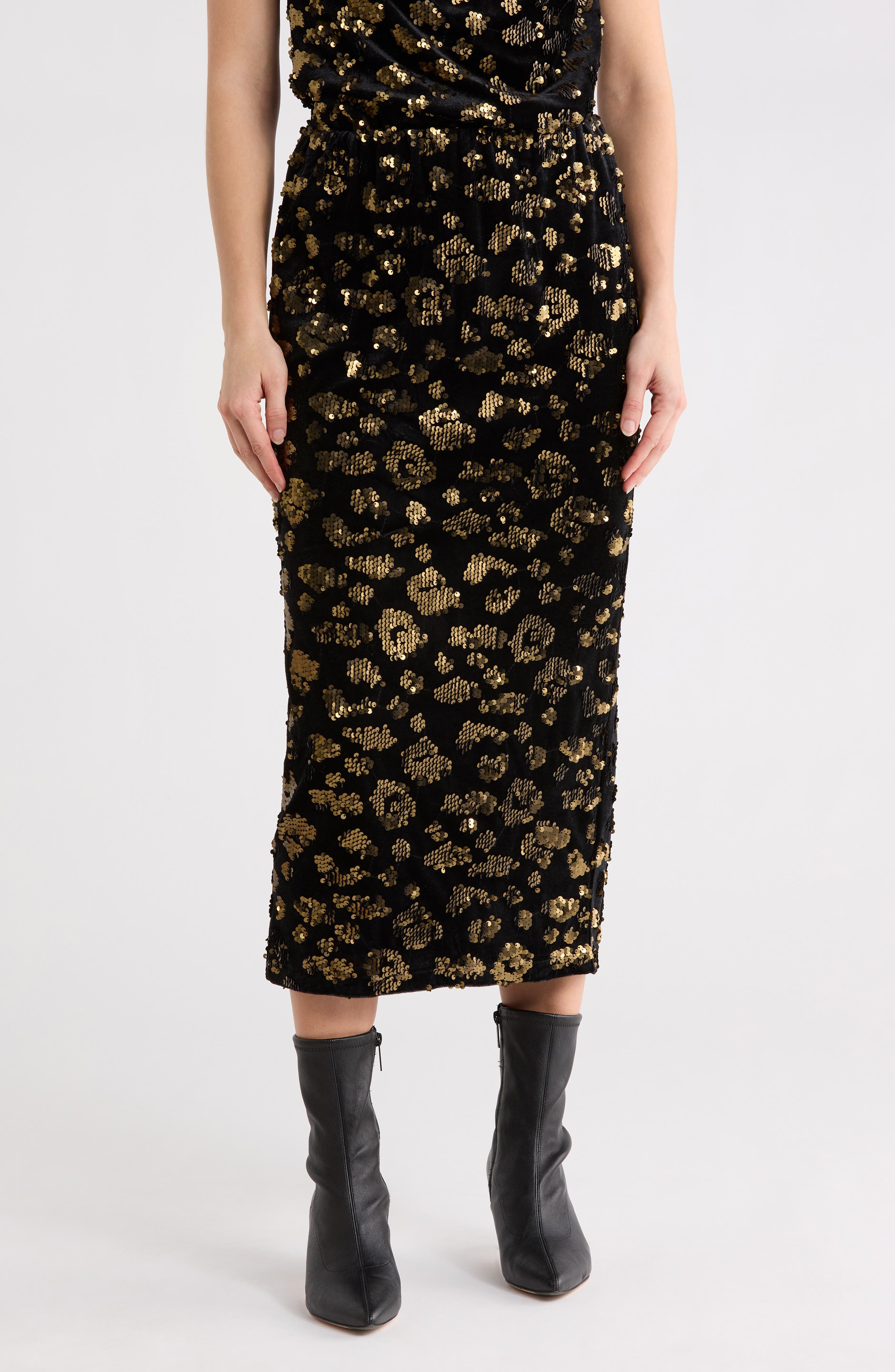 T Tahari Sequin Pull-On Midi Skirt