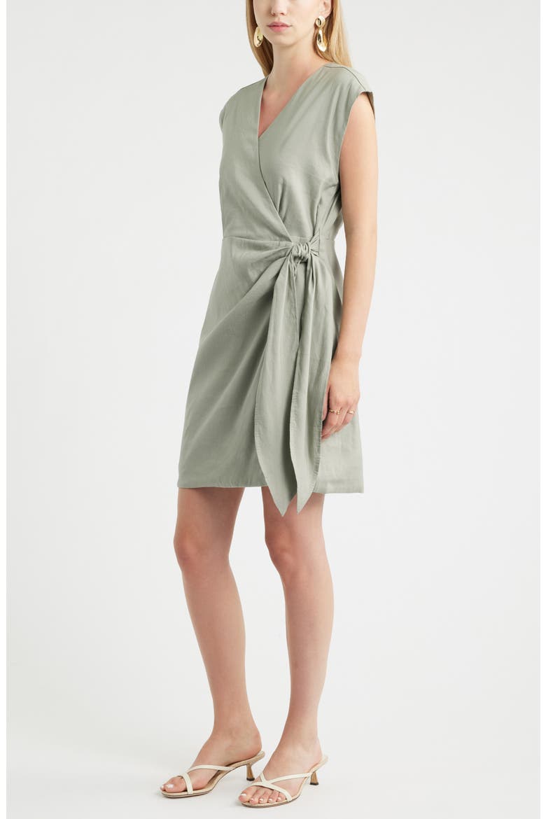 Linen Blend Wrap Dress, Alternate, color, GREEN CHAPARRAL