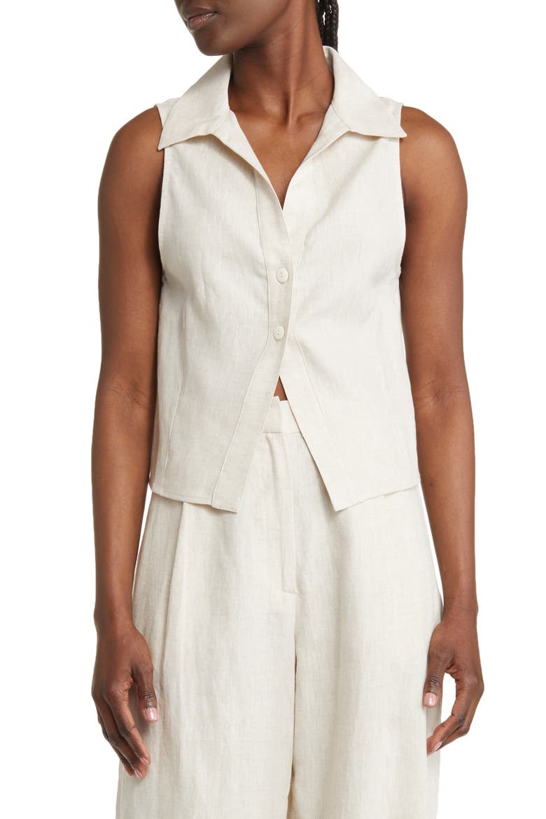 Devin Sleeveless Linen Shirt, Main, color, NATURAL