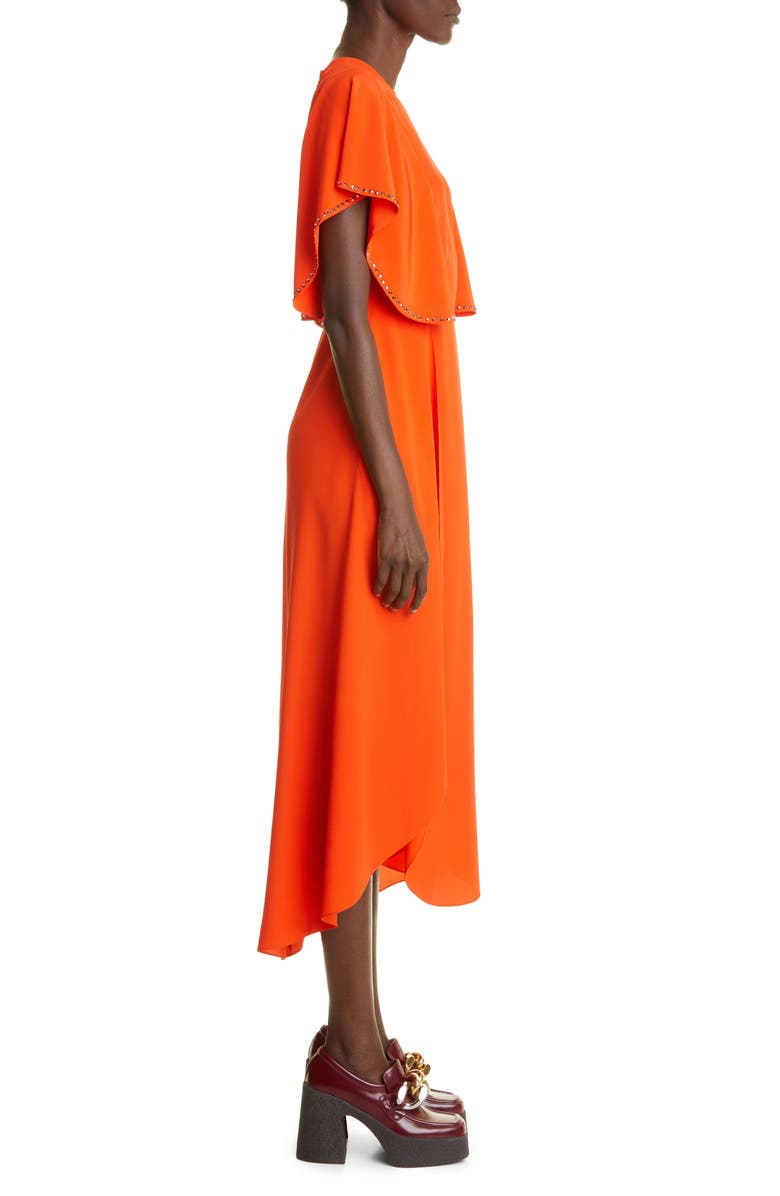 Stella McCartney Embellished Flutter Sleeve Silk Crêpe de Chine High-Low Midi Dress, Alternate, color, 