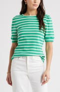 Caslon® Stripe Elbow Sleeve Cotton Knit Top
