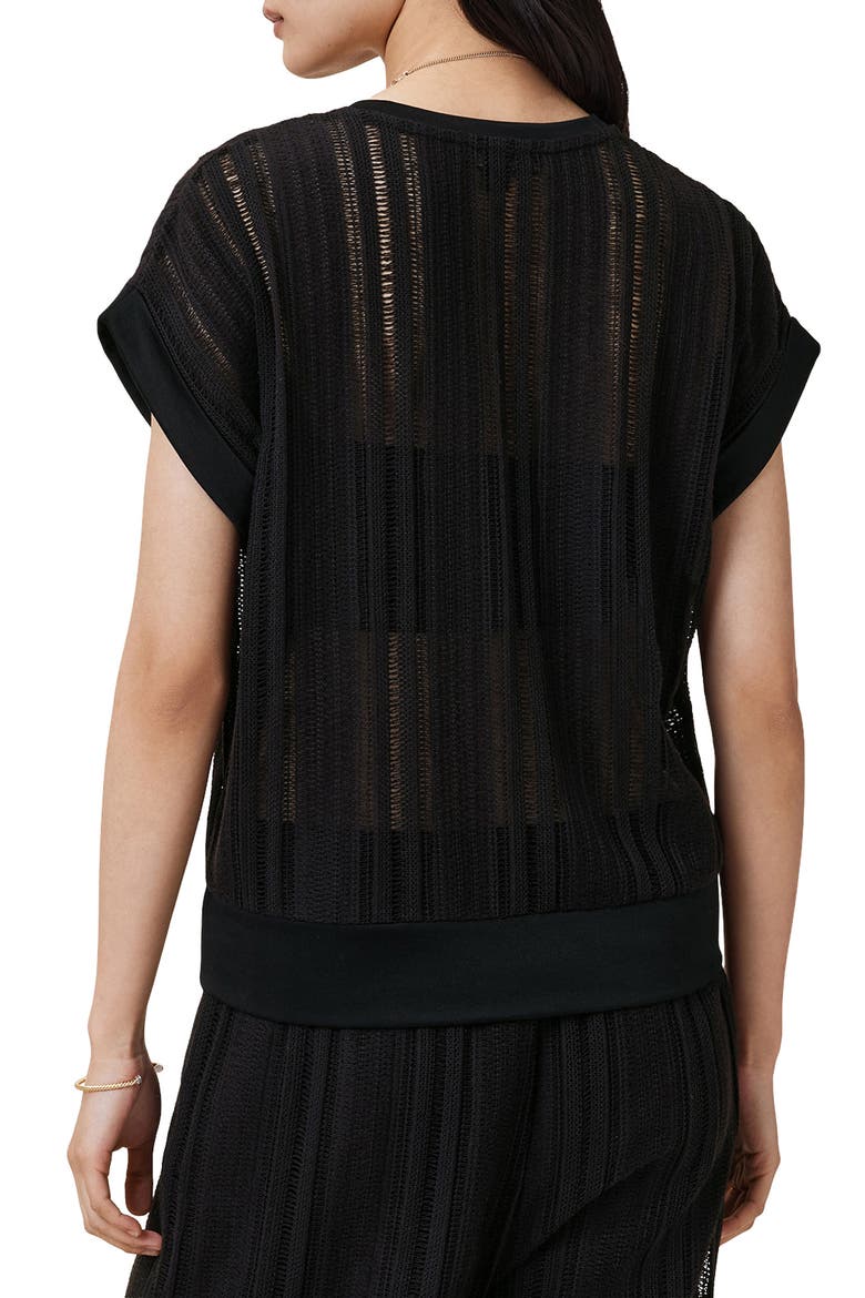 Giana Open Stitch Short Sleeve Sweater, Alternate, color, BLACK