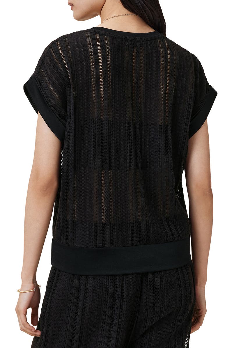 AllSaints Giana Open Stitch Short Sleeve Sweater, Alternate, color, Black