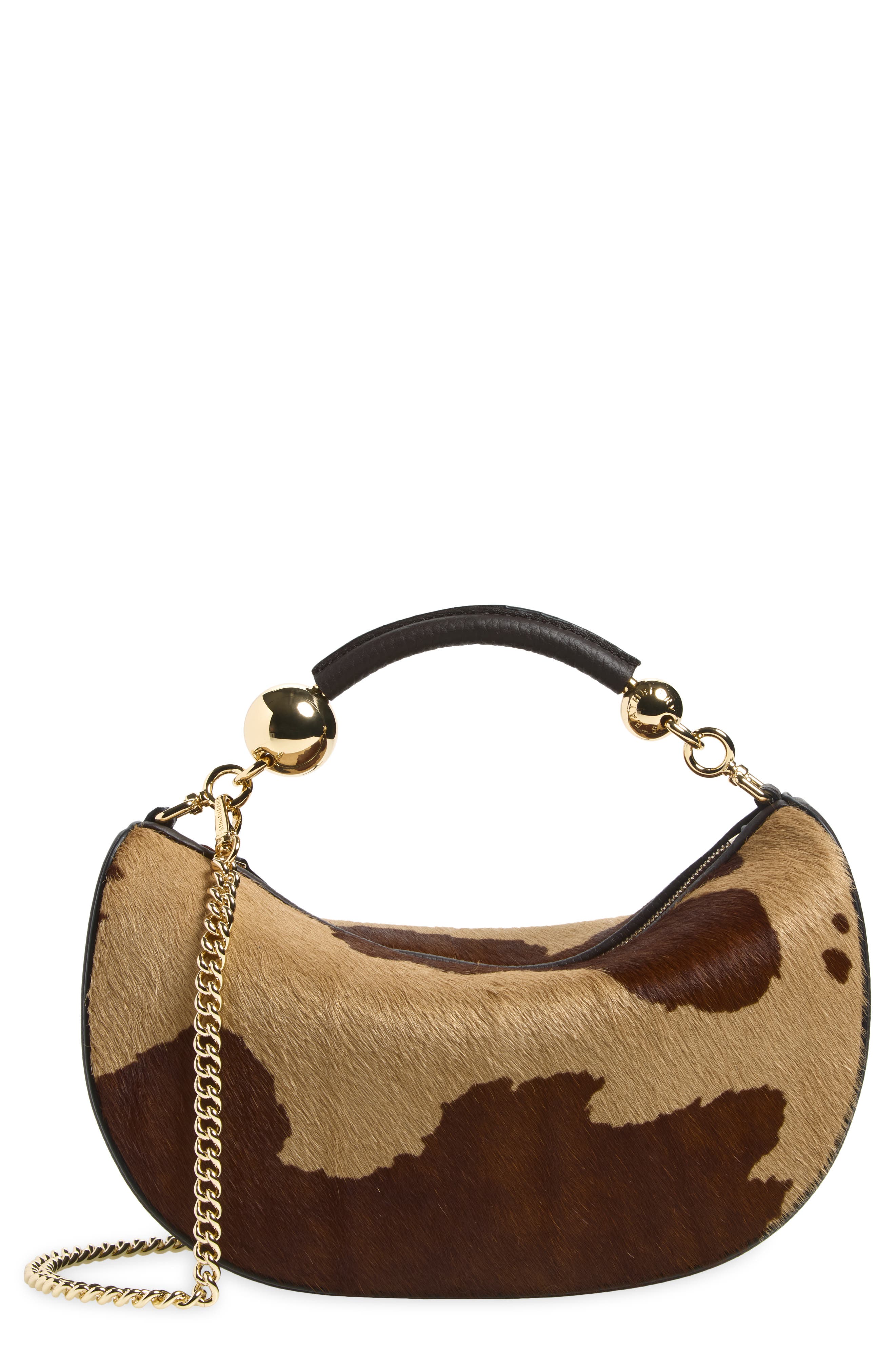 Mini Crescent Moon Genuine Calf Hair Shoulder Bag, Main, color, PRINTED SPOT