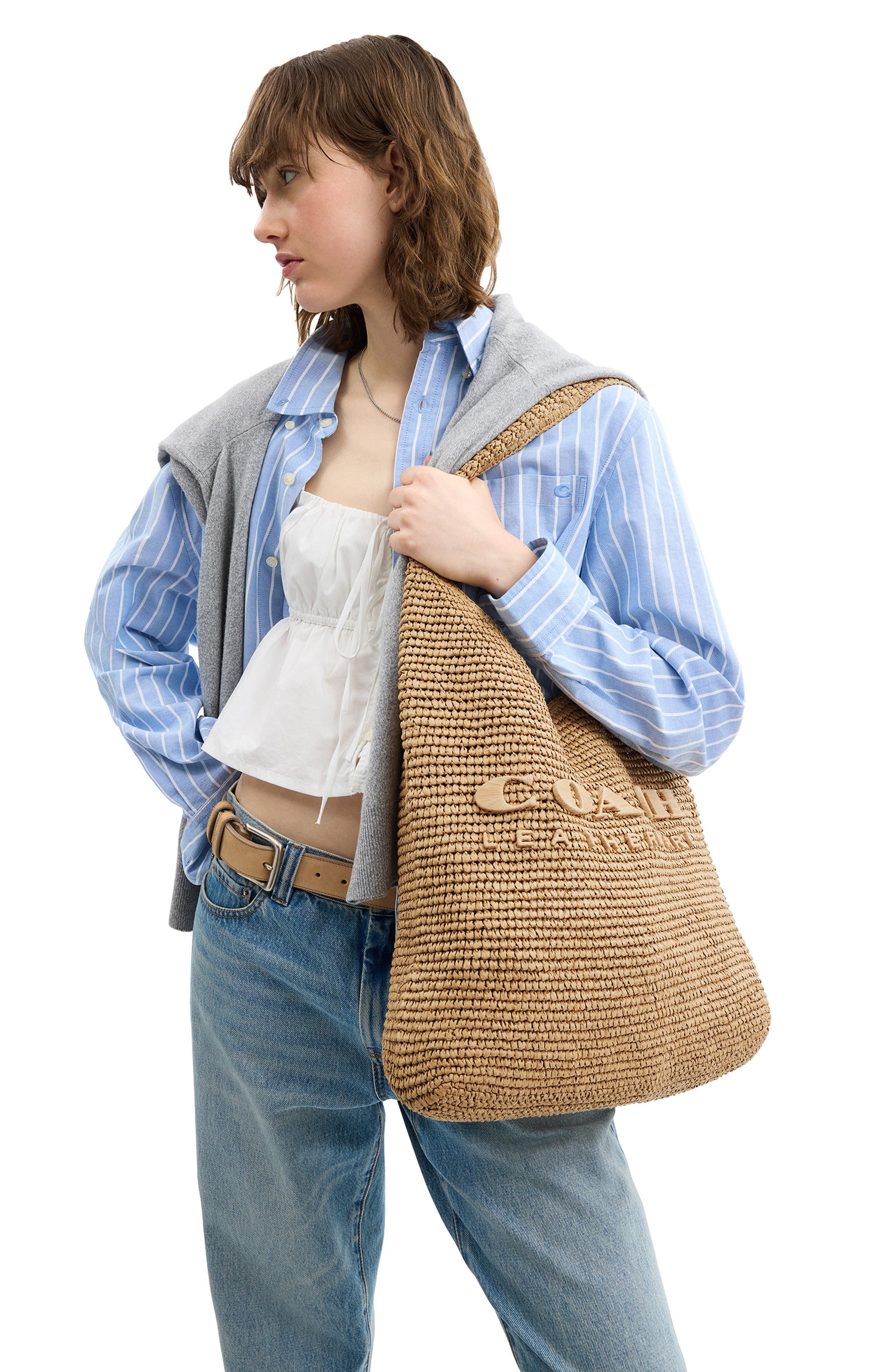 COACH Brooklyn 39 Straw Shoulder Bag, Alternate, color, 