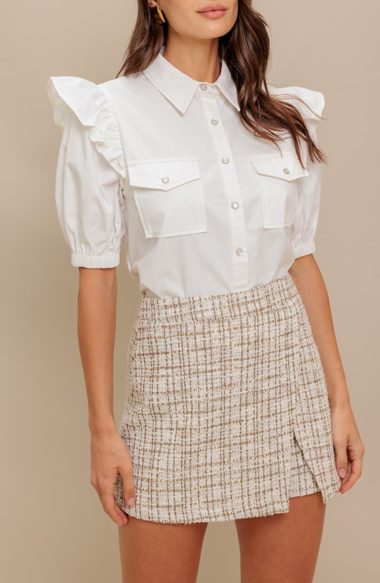 FLYING TOMATO Cotton Denim Button-Up Shirt, Alternate, color, Ivory