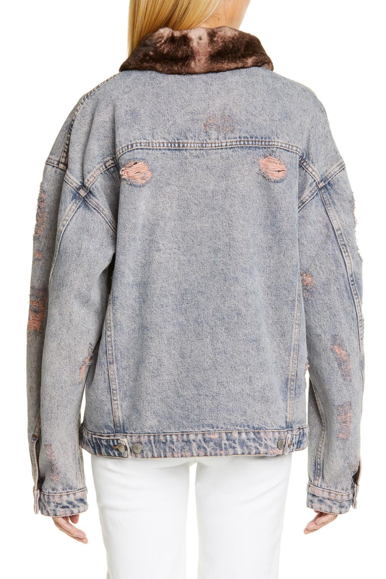 Rocky Denim Jacket with Genuine Orylag® Rabbit Fur Trim, Alternate, color, BLOOMING DAHLIA