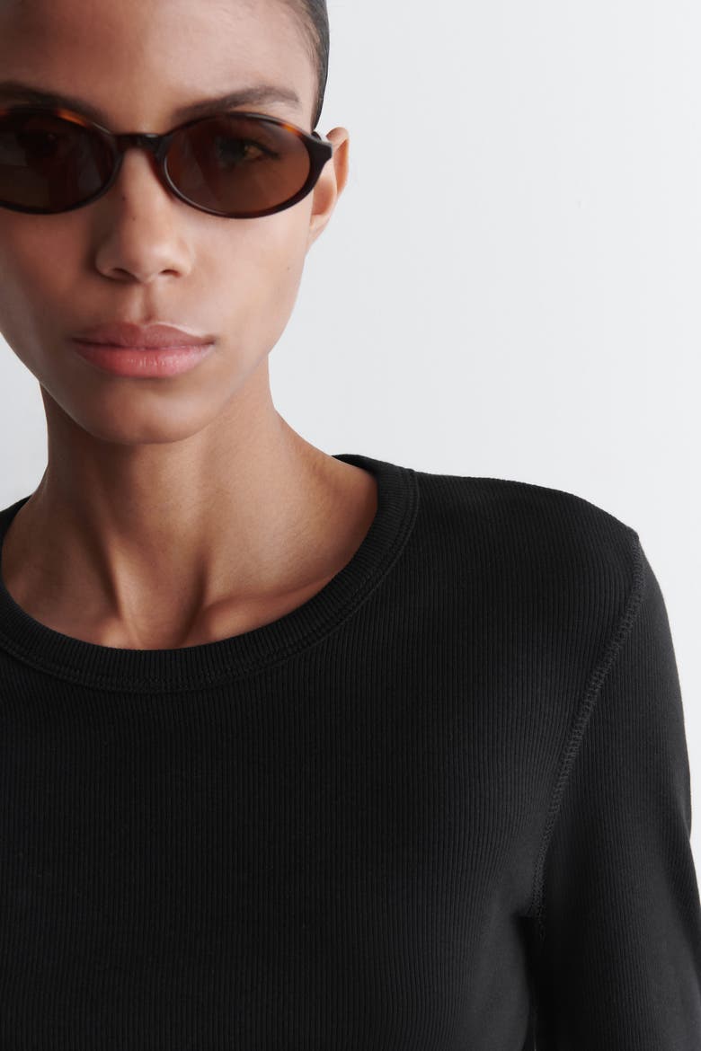 Ribbed Jersey Long-Sleeved Top, Alternate, color, BLACK