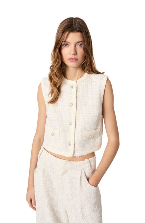 Maje Wide Leg Tweed Trousers In Ecru