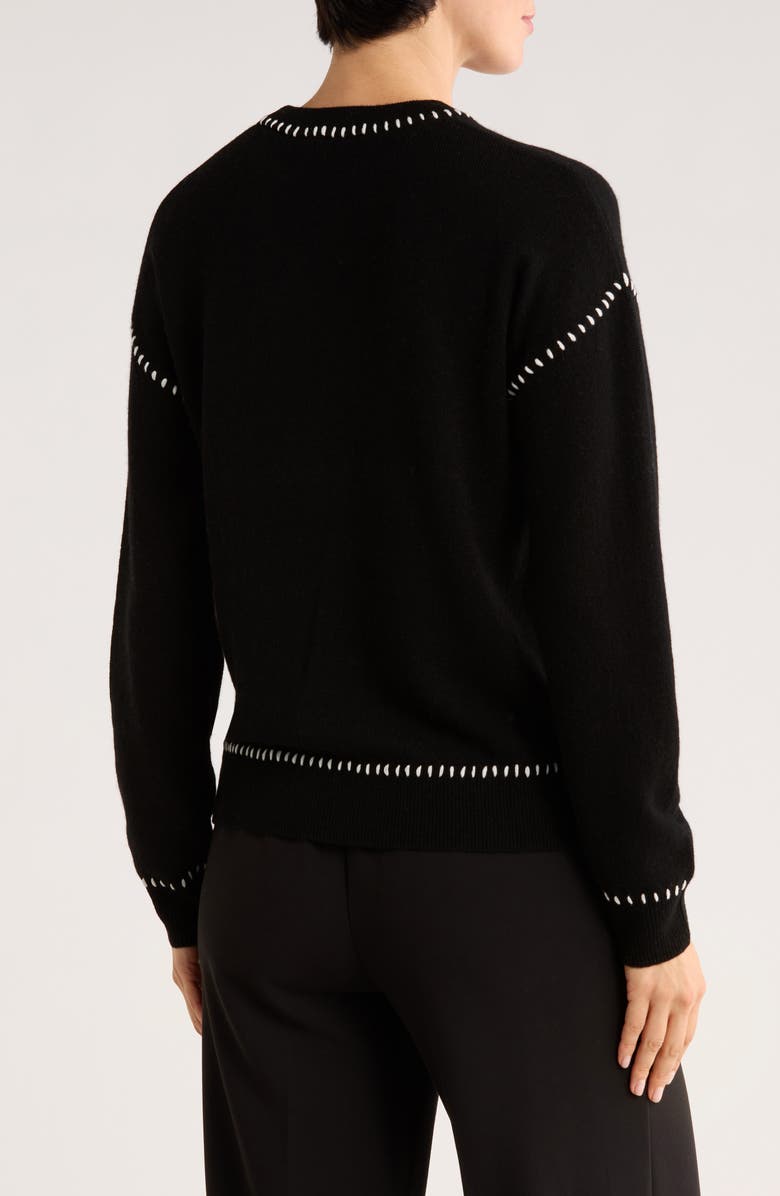 Bruno Magli Whipstitch Wool & Cashmere Blend Sweater, Alternate, color, Black