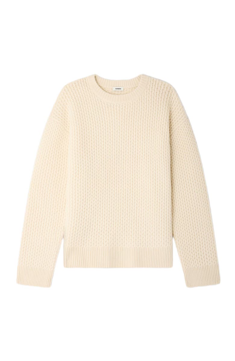 SANDRO Honeycomb stitch wool sweater, Alternate, color, Off White