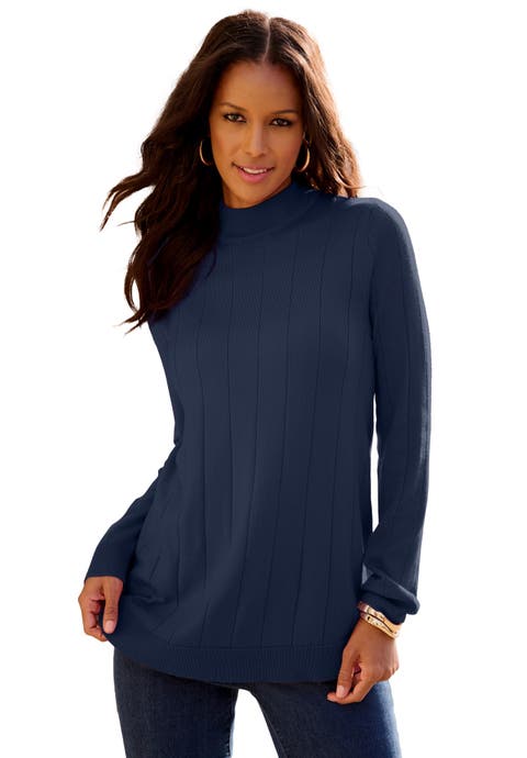 Plus Size Drop Needle Mockneck Lightweight Sweater Knit