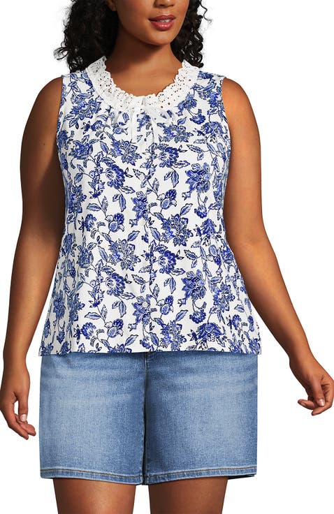 Lightweight Jersey Button Front Lace Trim Tank