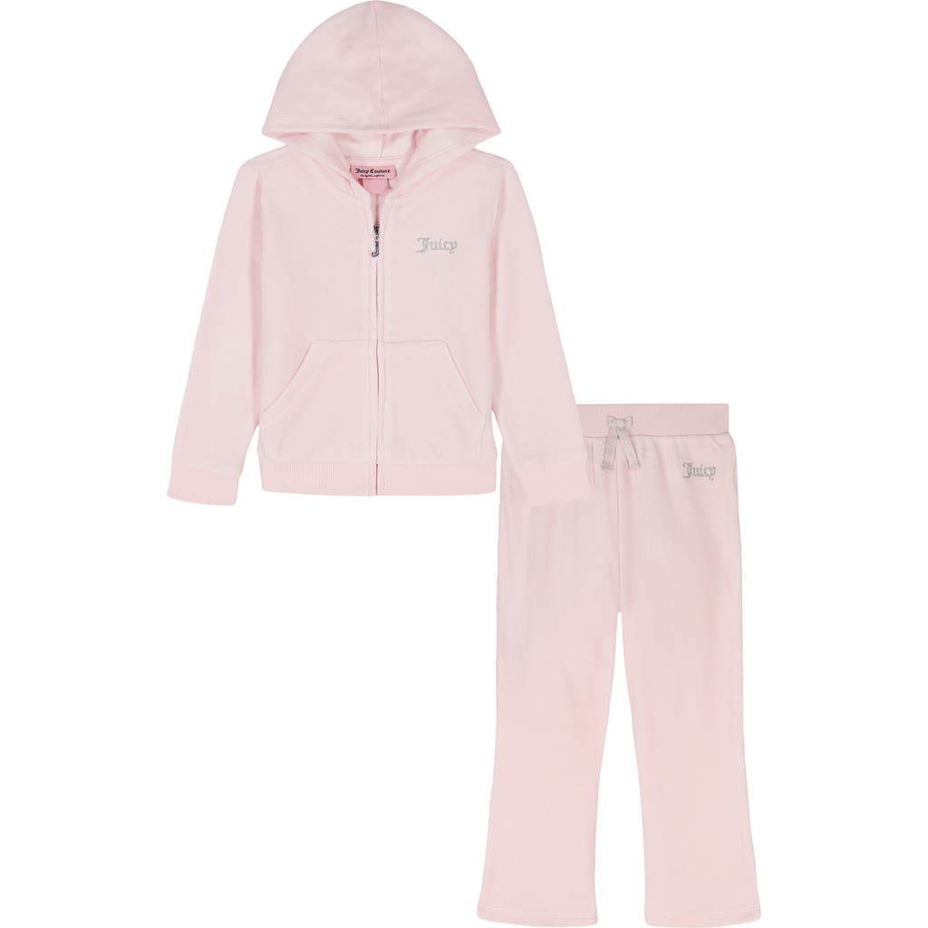 Juicy Couture Kids' Crystal Embellished Velour Zip-up Hoodie & Joggers Set In Pink