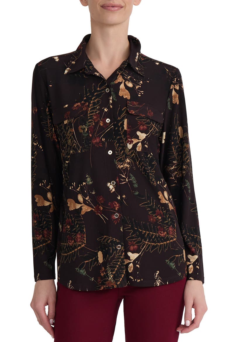 Printed Long Sleeve Button Front Shirt, Main, color, COFFEE BEAN MULTI