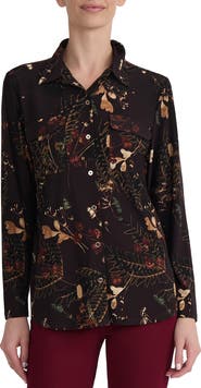 Jones New York Printed Long Sleeve Button Front Shirt
