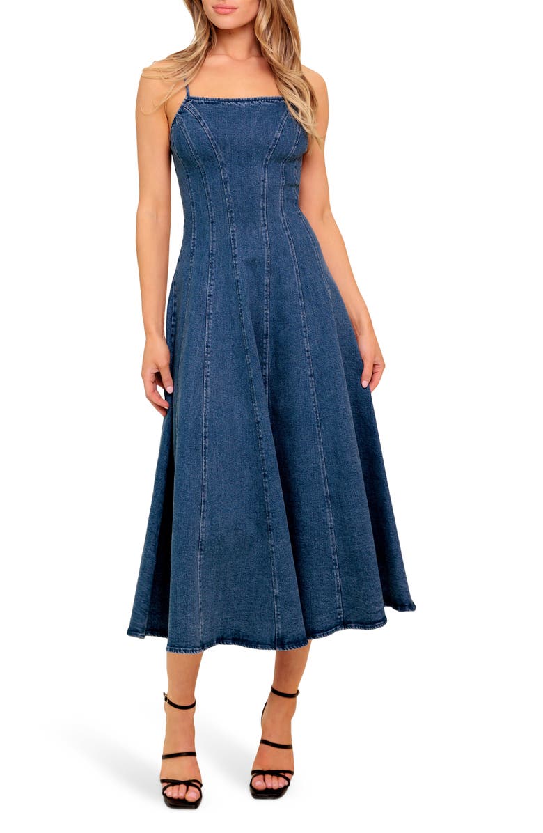 FLYING TOMATO Denim Midi Dress, Main, color,