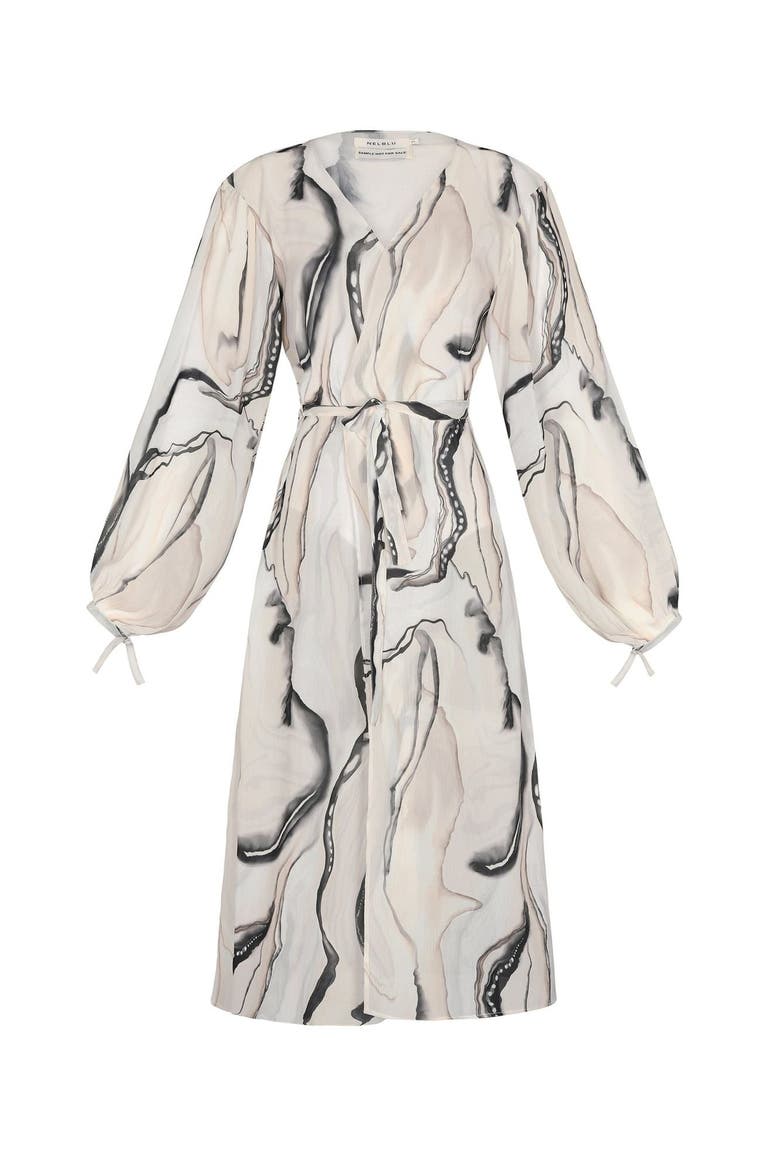 Marble Wrap Dress, Alternate, color, Print Blanco