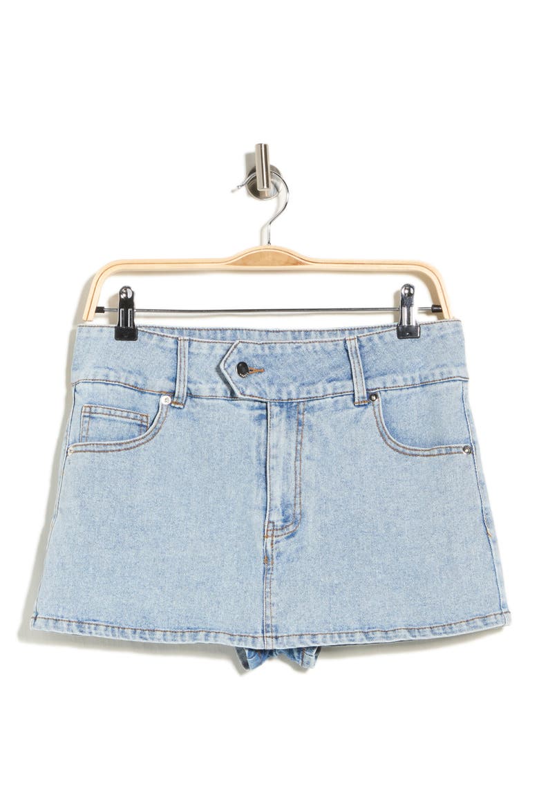 Crossover Waist Denim Miniskirt, Alternate, color, LIGHT WASH