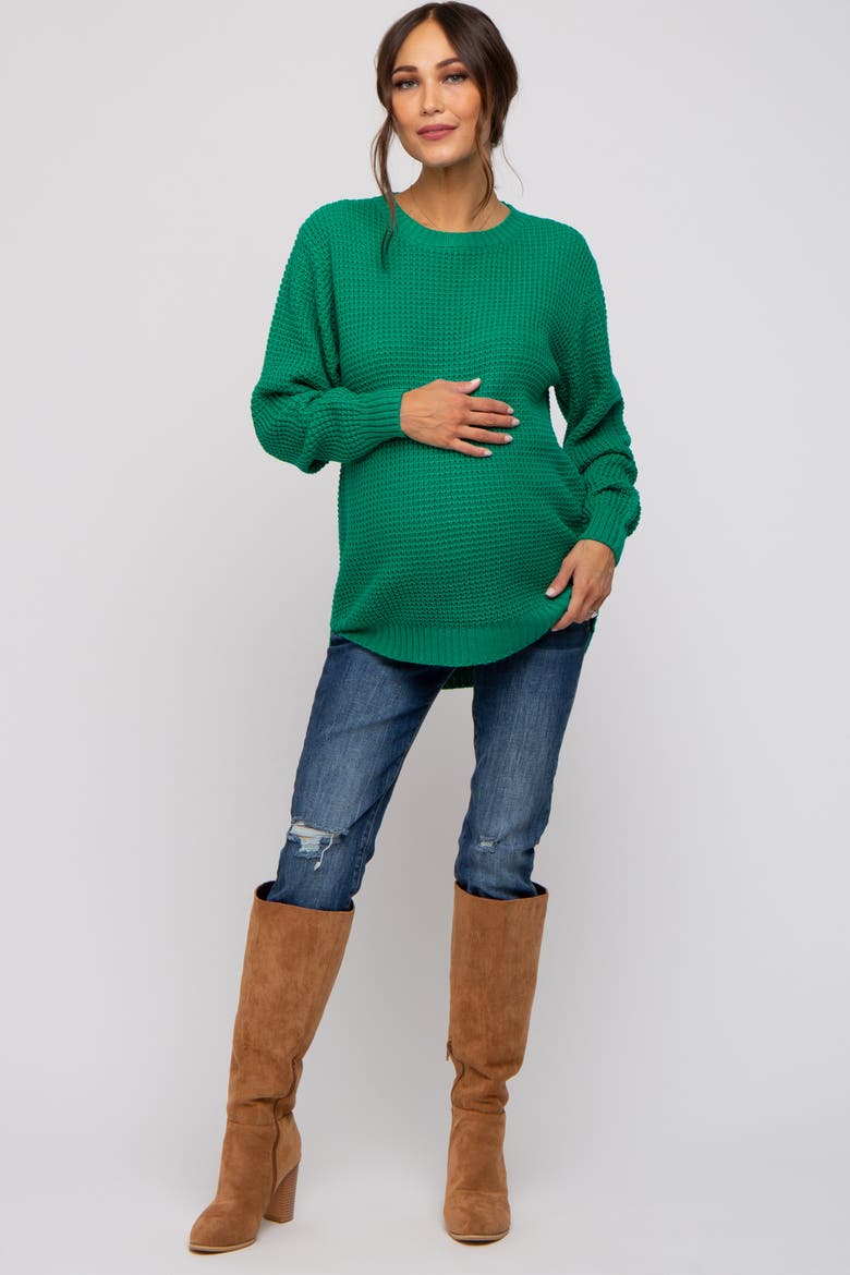 Waffle Knit Rounded Hem Sweater, Alternate, color, Emerald Green