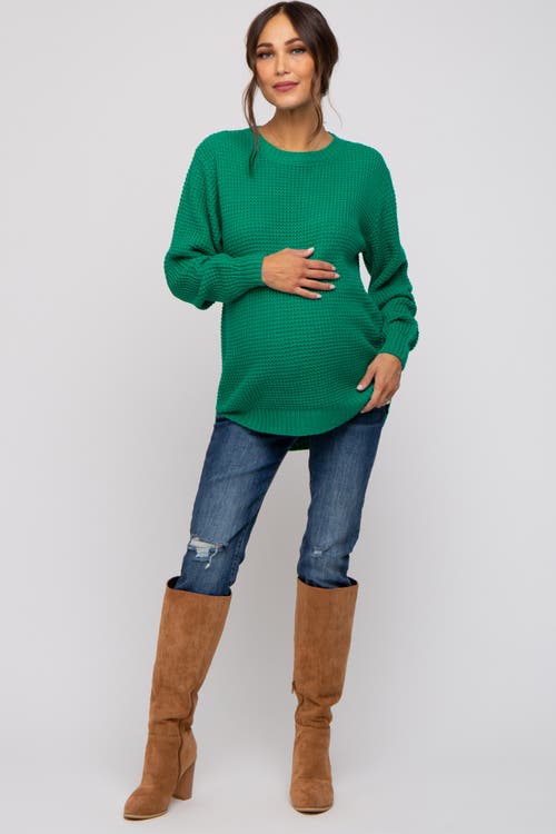 Pinkblush Waffle Knit Rounded Hem Sweater In Green