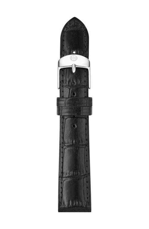 MICHELE Croc Embossed Leather Watchband, 16mm in Black 