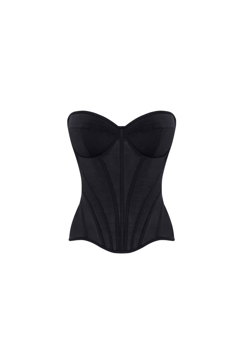 Fitted Heart-Shaped Low-Waist Structured Corset in Black, Alternate, color, Black