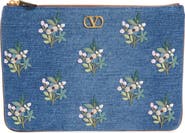 Valentino Garavani Medium VLOGO Embroidered Denim Pouch