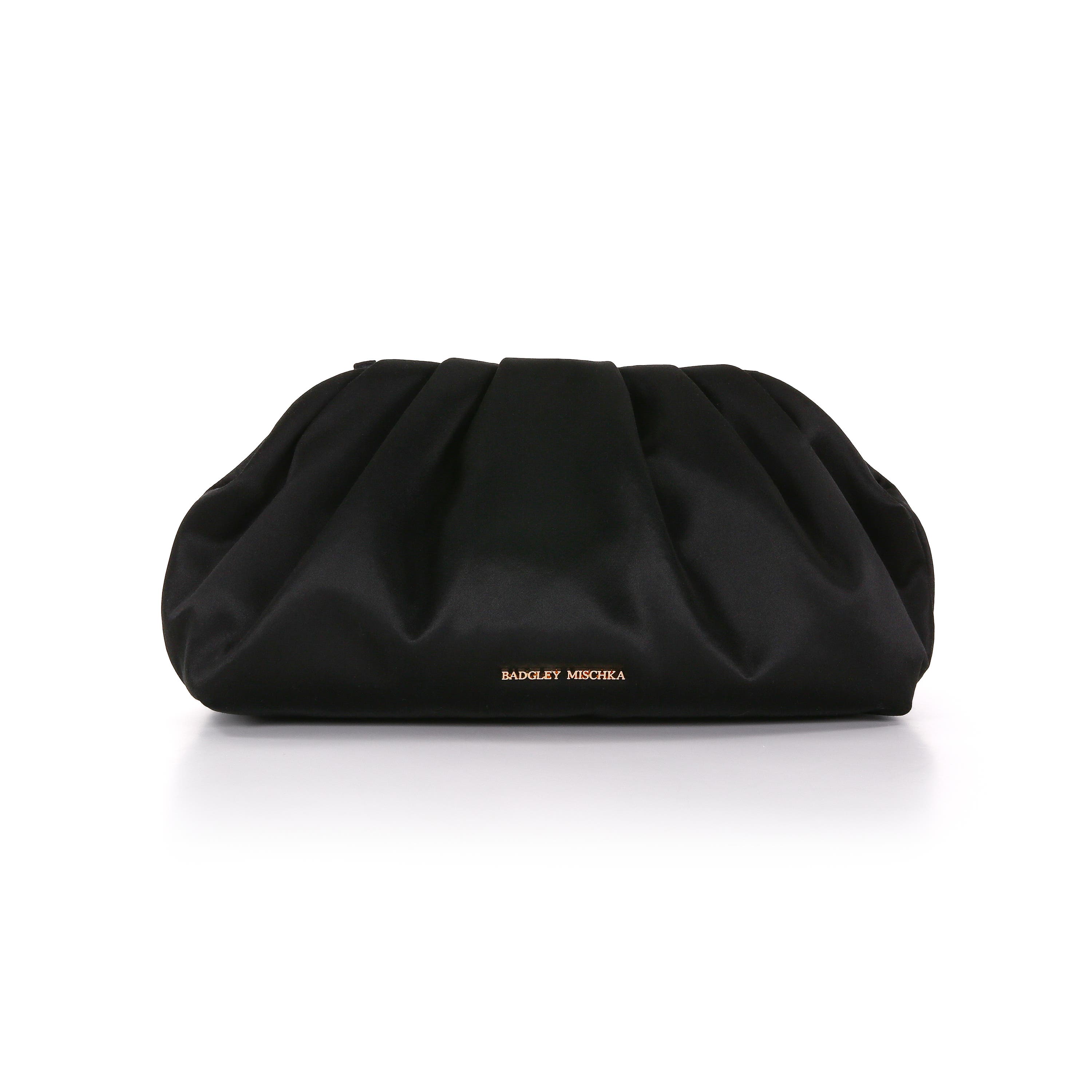 Audrey Silk Satin Zipper Top Pouch Clutch, Main, color, Black