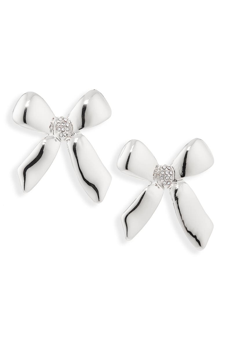 Crystal Bow Stud Earrings, Main, color, CLEAR- SILVER