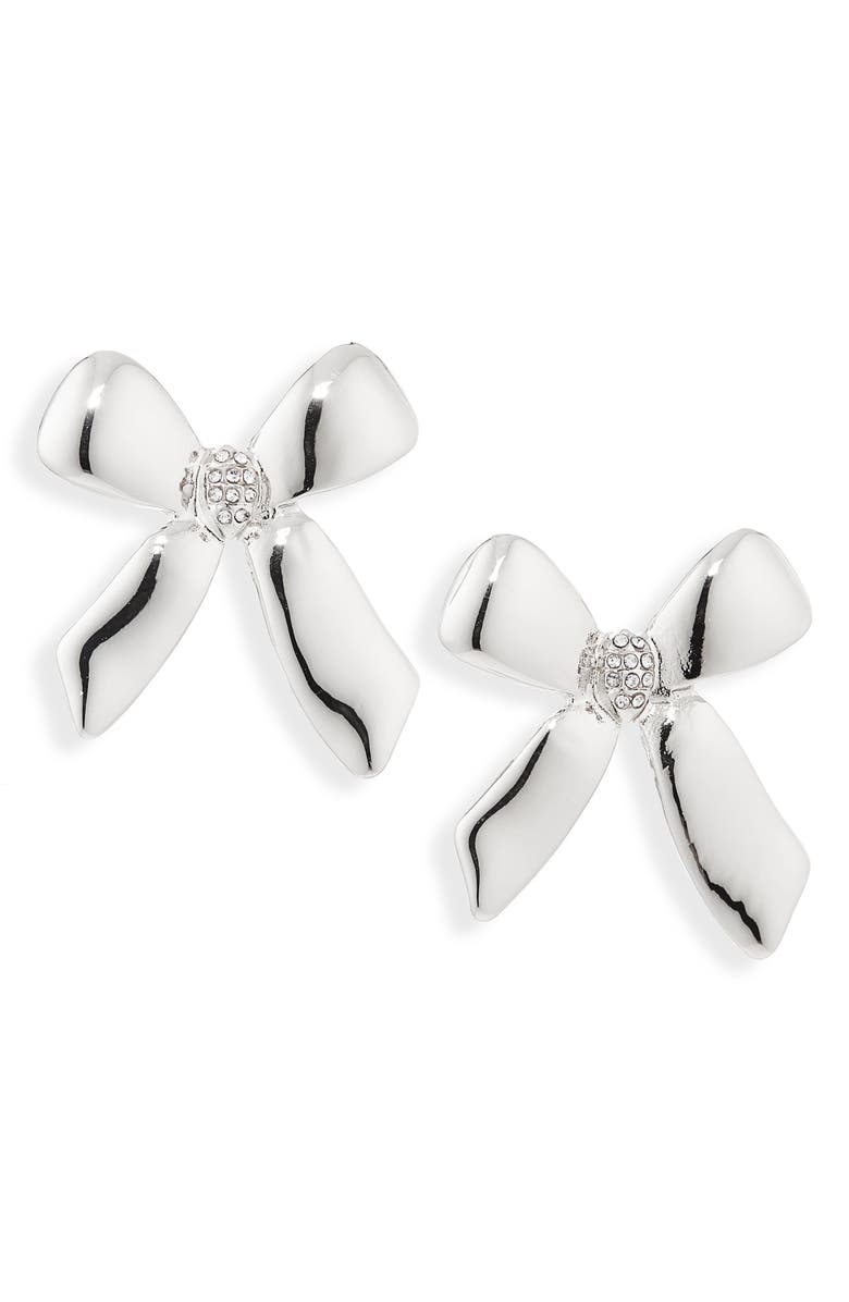NORDSTROM RACK Crystal Bow Stud Earrings, Main, color, Clear- Silver