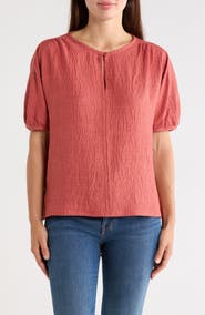 MAX STUDIO Short Sleeve Split Neck Blouse