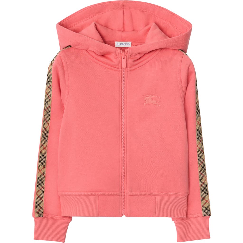 Burberry Check Trim Cotton Zip Hoodie In Pink