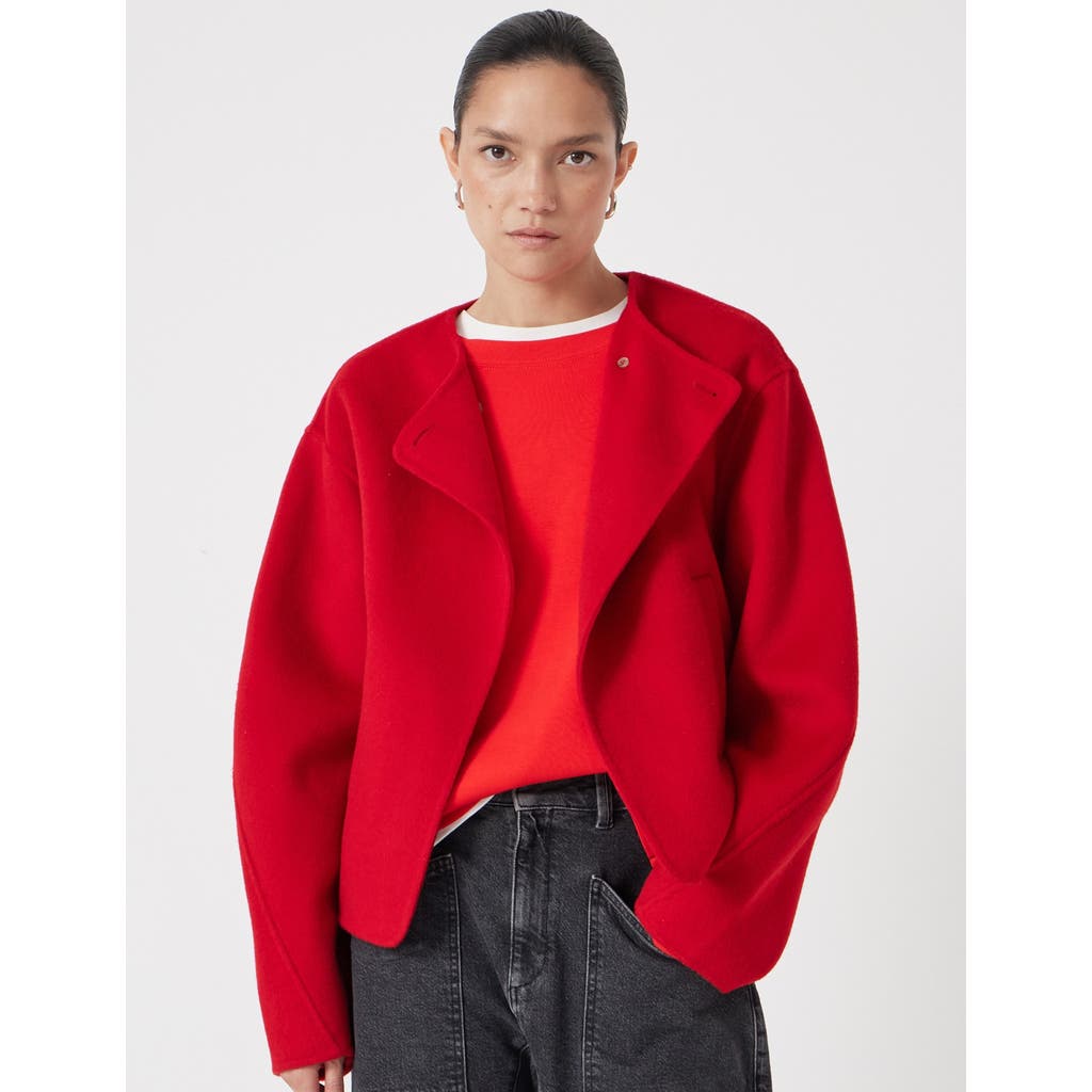 Hush Wool Double Faced Collarless Jacket In Red