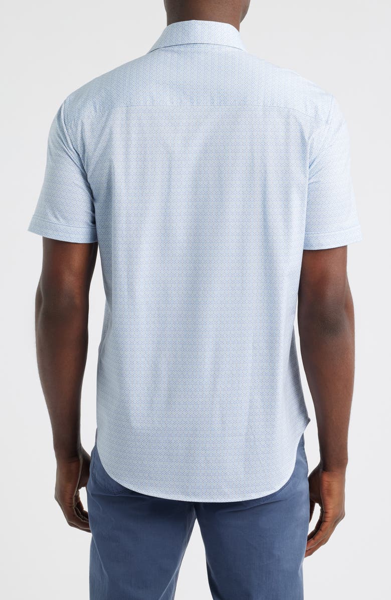 Bugatchi Miles OoohCotton<sup>®</sup> Geo Print Short Sleeve Button-Up Shirt, Alternate, color, Ether